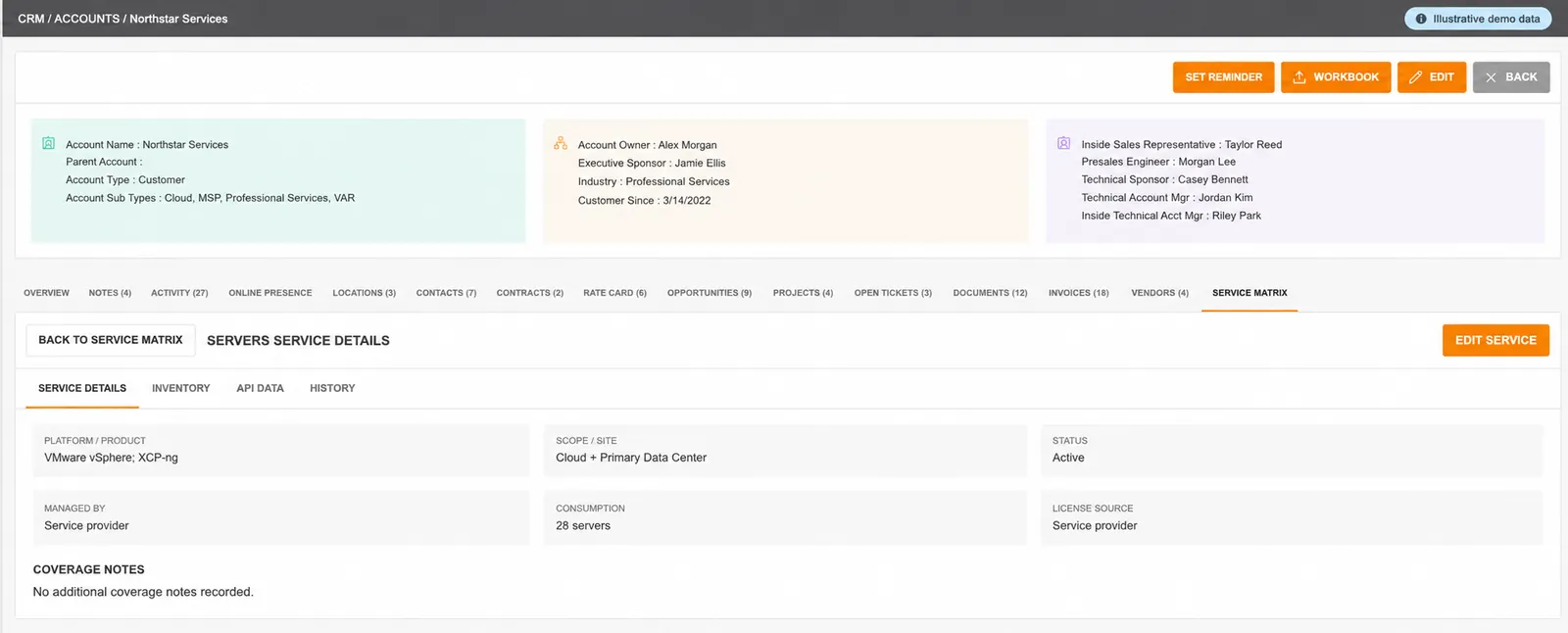 Cinch Customer cloud service coverage with fictional demonstration data