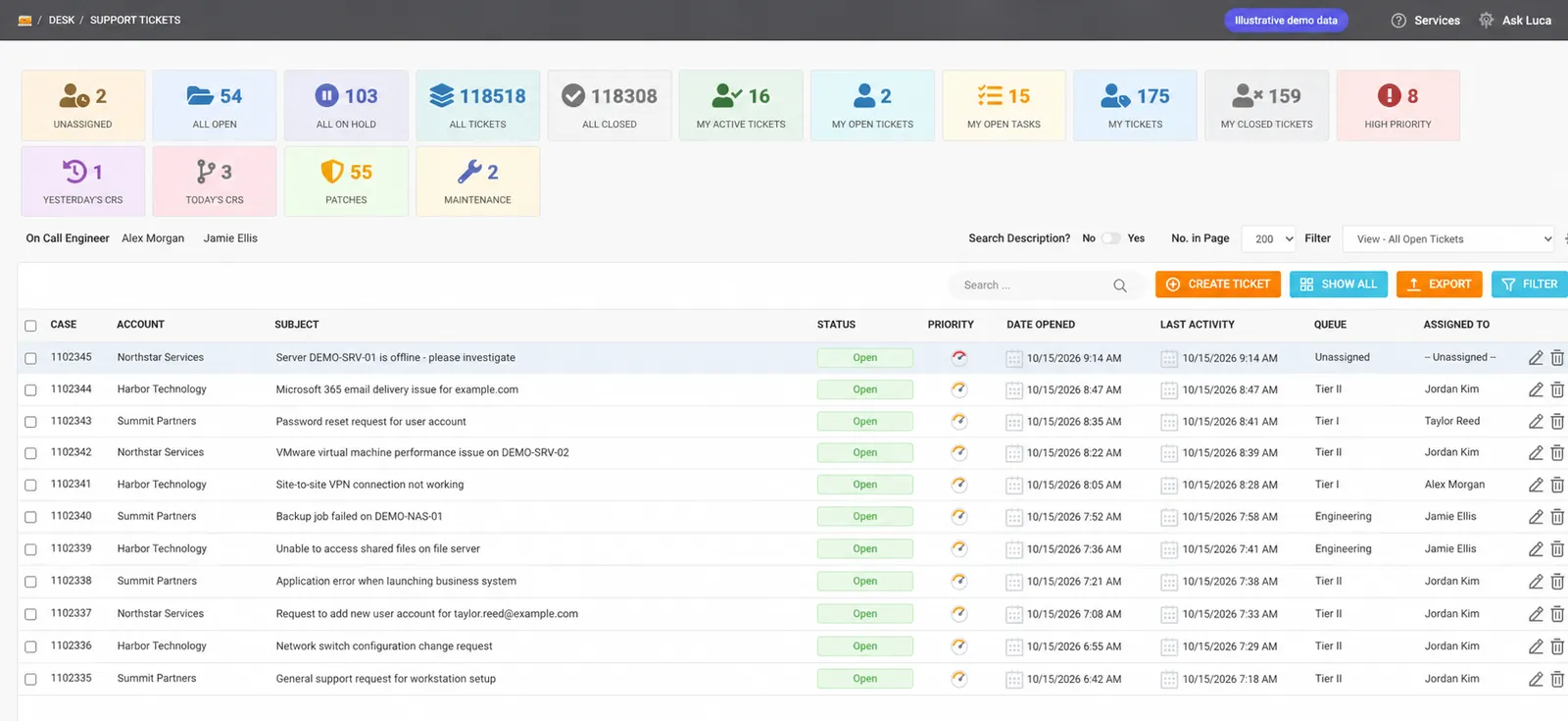 Cinch Desk screenshot with fictional demo data